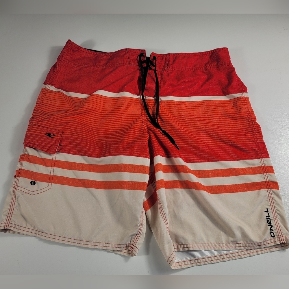 O'Neill Men's Board Shorts Swim Trunks Size 38 Orange Sunset Stripe